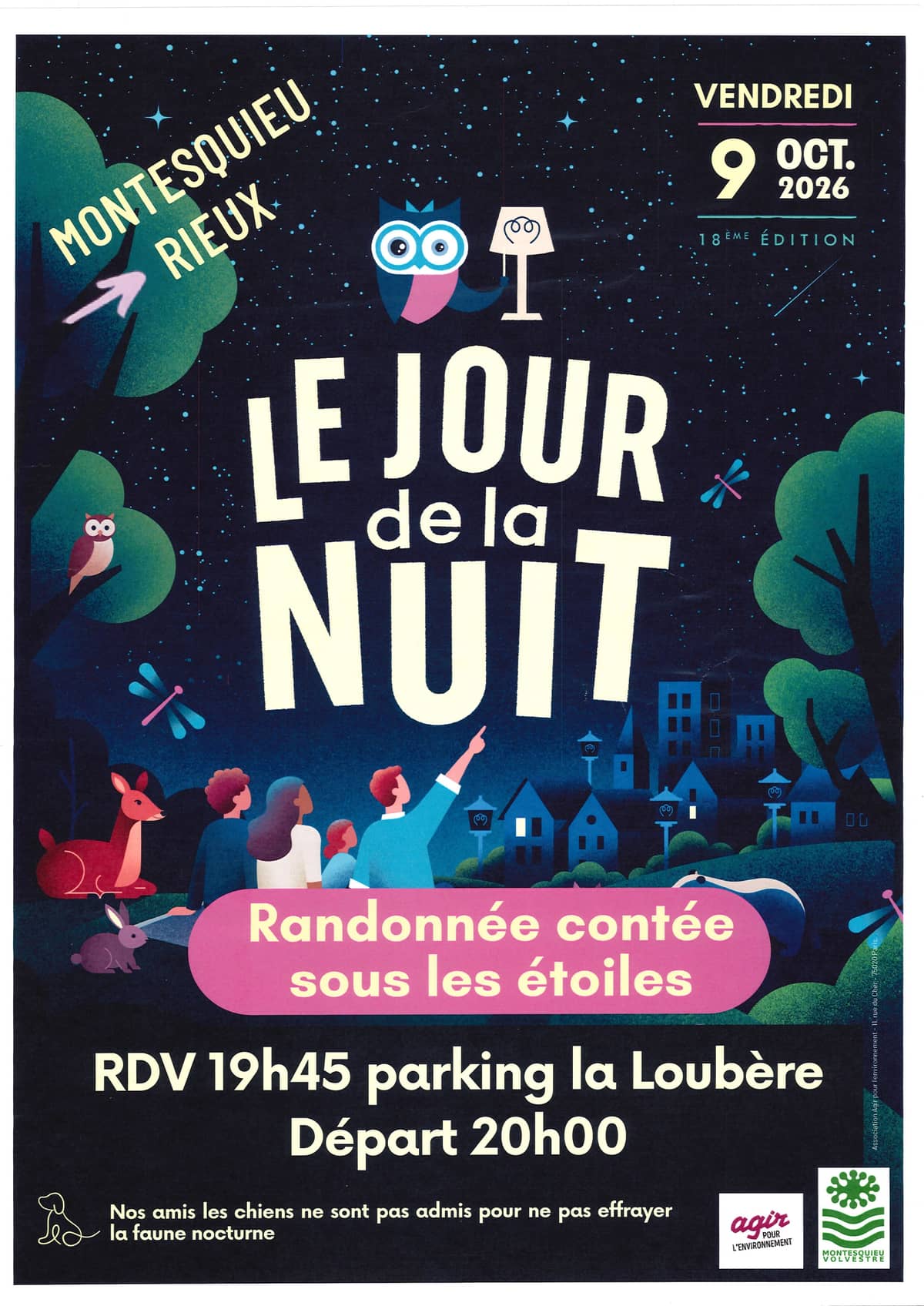 Illustration de l'événement : LE JOUR DE LA NUIT : RANDONNÉE NOCTURNE CONTÉE SUR LES COTEAUX - MONTESQUIEU-VOLVESTRE ET RIEUX-VOLVESTRE