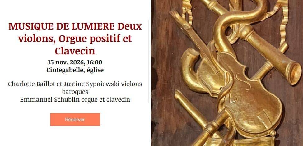 Illustration de l'événement : MUSIQUE DE LUMIERE DEUX VIOLONS ET ORGUE I CINTEGABELLE