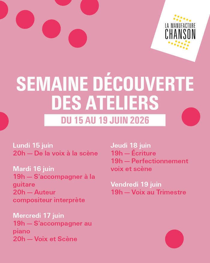 Illustration de l'événement : Semaine découverte des ateliers - Du 15 au 19 juin 2026