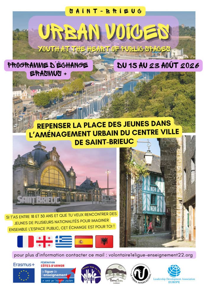 Illustration de l'événement : Echange de jeunes Erasmus + du 15 au 23 août à Saint-Brieuc pour des jeunes de 18 à 30 ans.