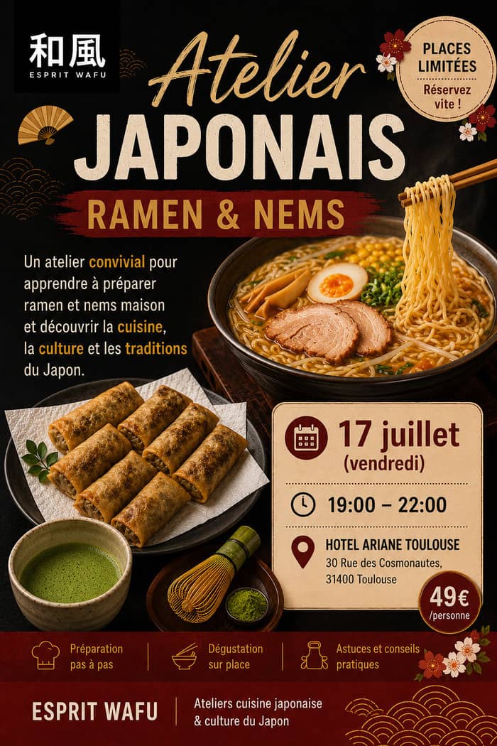 Illustration de l'événement : Atelier Ramen & Nems et voyage au Japon