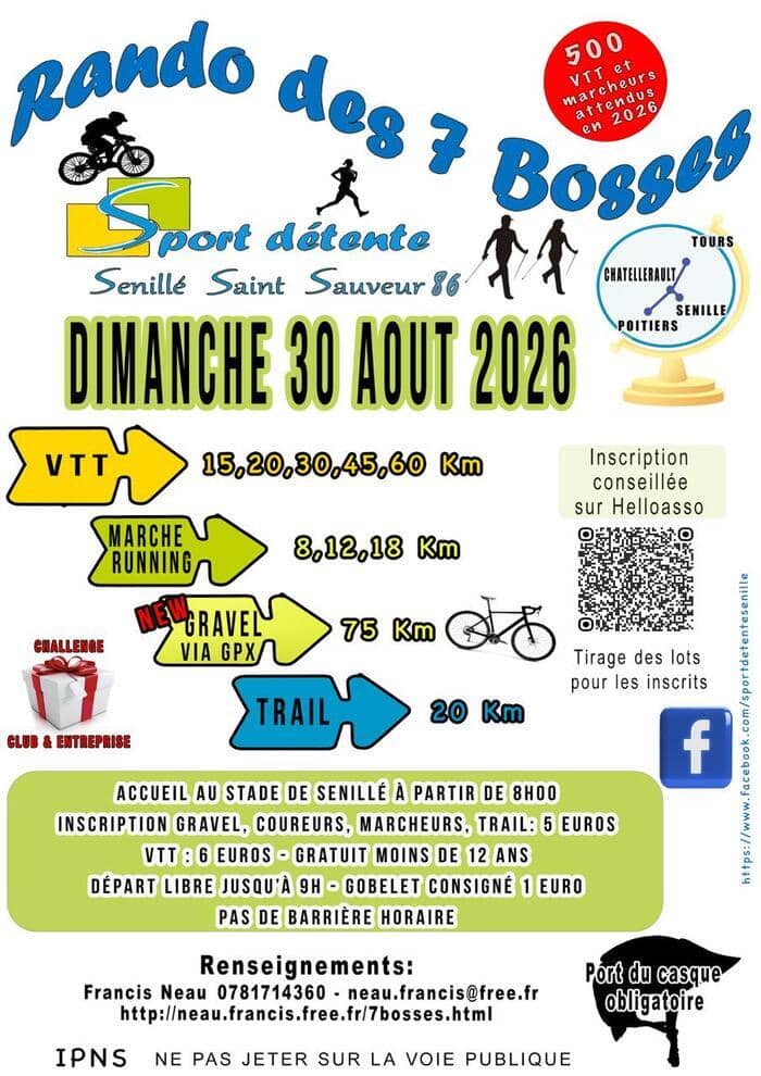 Illustration de l'événement : Randonnée des 7 Bosses VTT, Marche, Running, Trail et Gravel à Senillé
