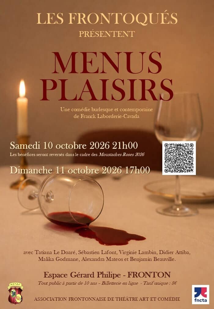 Illustration de l'événement : Théâtre à Fronton : Menus Plaisirs, une comédie burlesque et contemporaine. Billetterie en ligne ouverte !
