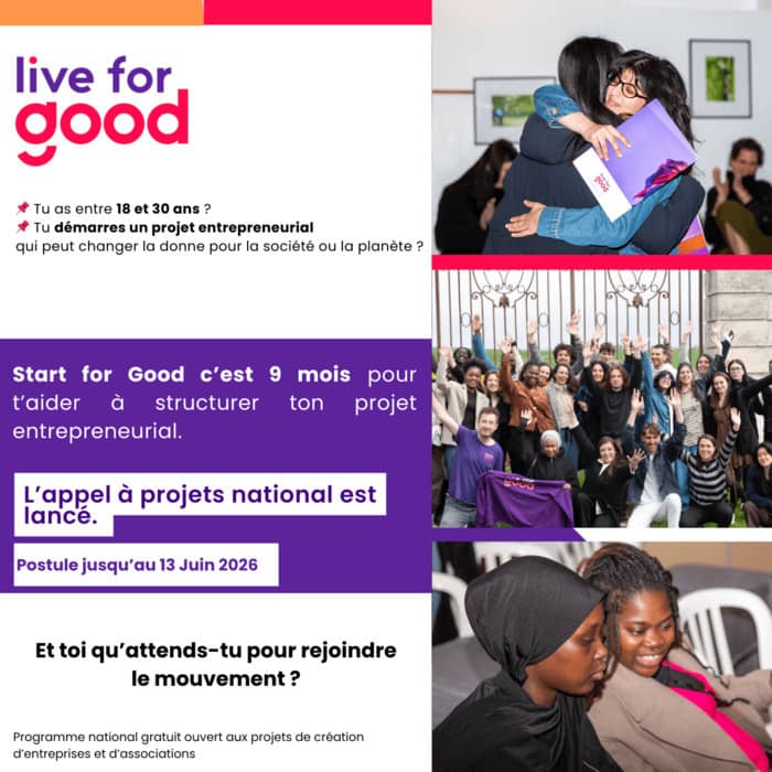 Illustration de l'événement : Start for Good : 𝐯𝐢𝐞𝐧𝐬 𝐯𝐢𝐯𝐫𝐞 𝐮𝐧𝐞 𝐞𝐱𝐩𝐞́𝐫𝐢𝐞𝐧𝐜𝐞 𝐭𝐫𝐚𝐧𝐬𝐟𝐨𝐫𝐦𝐚𝐭𝐫𝐢𝐜𝐞 pour toi et ton projet entrepreneurial !