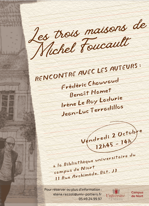 Illustration de l'événement : Exposition et rencontre interactive avec les auteurs du livre Les Trois maisons de Michel Foucault à Niort