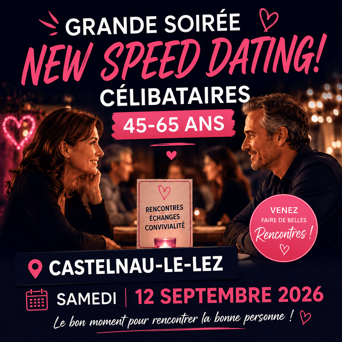 Illustration de l'événement : SPEED DATING 45-65 ANS AVEC SOIRÉE DANSANTE