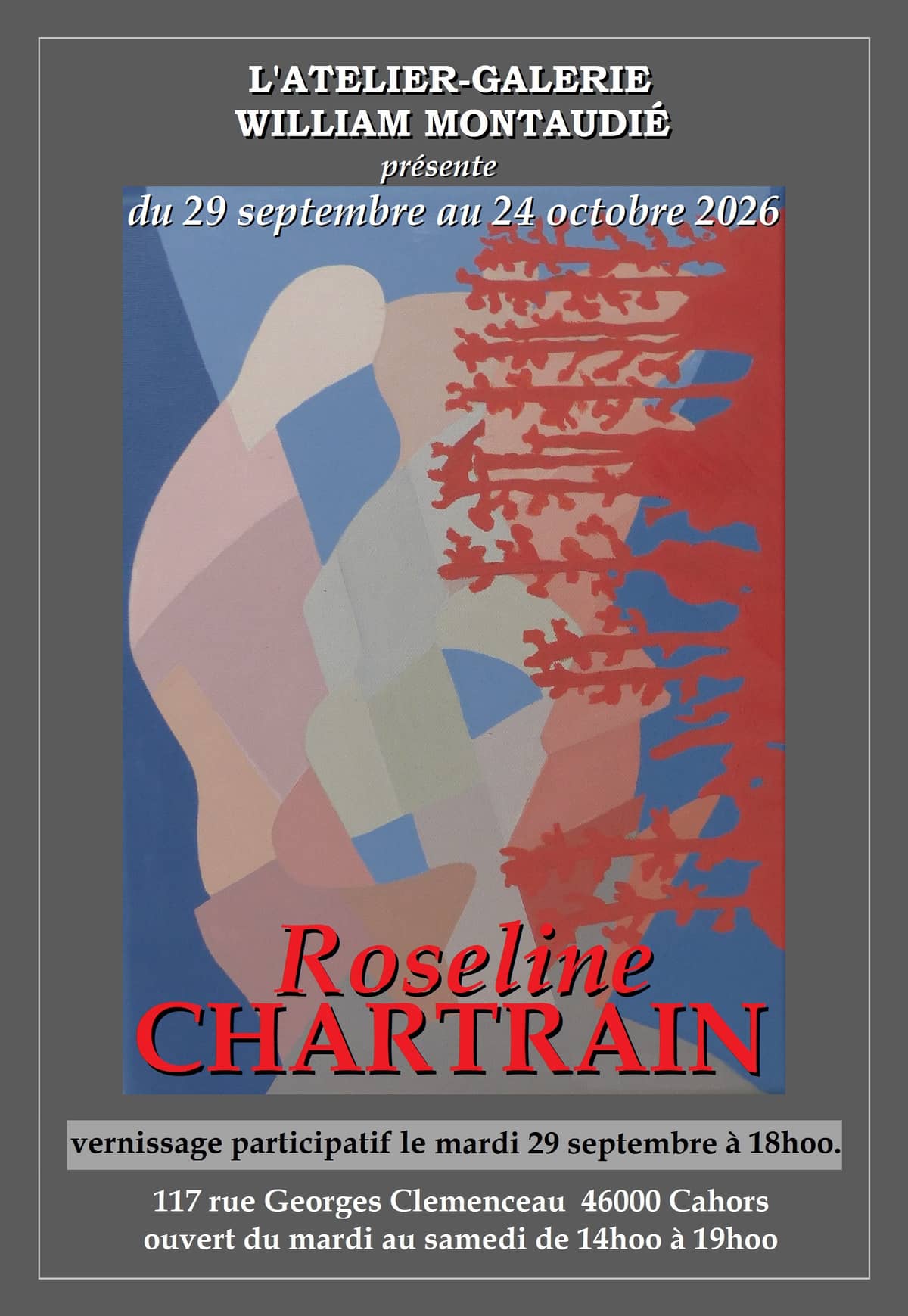 Illustration de l'événement : Exposition de Roseline Chartrain à l'atelier-galerie William Montaudié