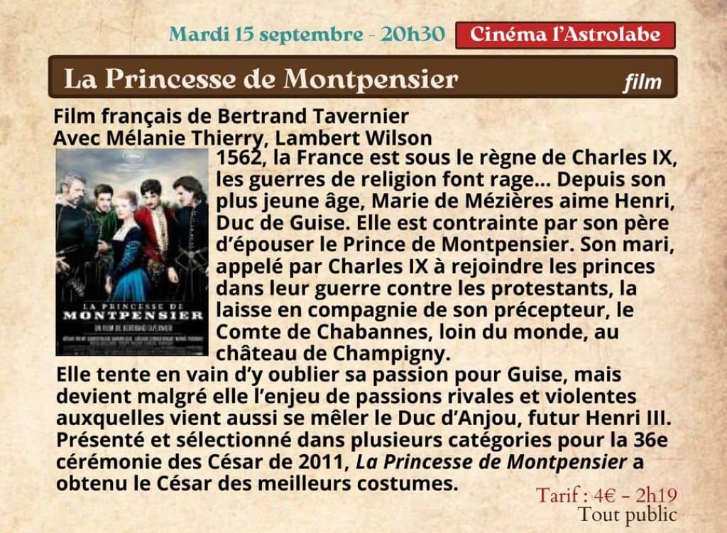 Illustration de l'événement : Festival Re-naissance à Figeac : ciné rencontre, la Princesse de Montpensier