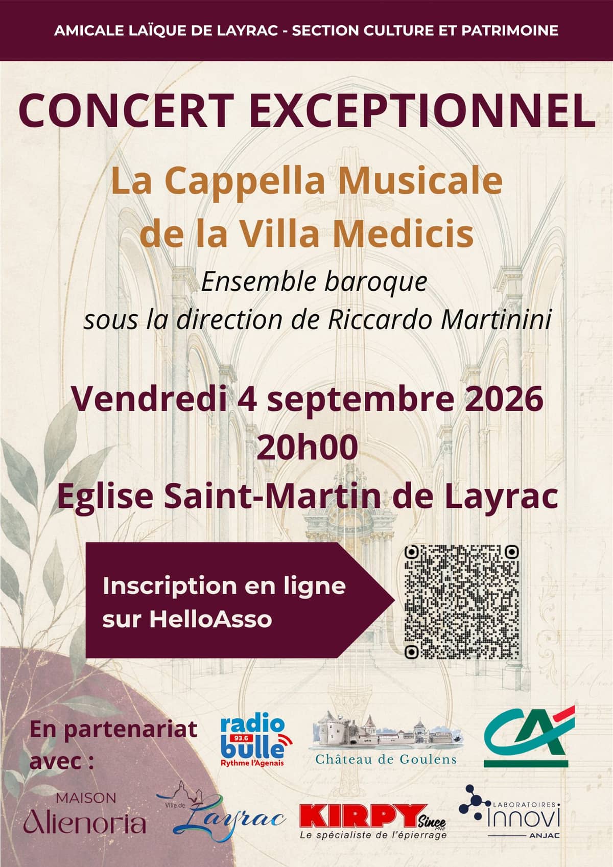 Illustration de l'événement : Concert Exceptionnel - La Capella Musocale de la Villa Medicis