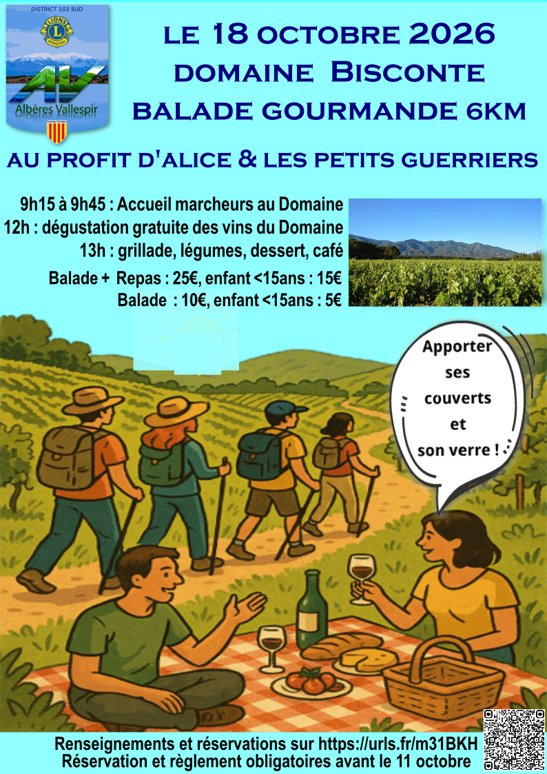 Illustration de l'événement : BALADE GOURMANDE AU PROFIT DE L'ASSOCIATION "ALICE ET LES PETITS GUERRIERS"
