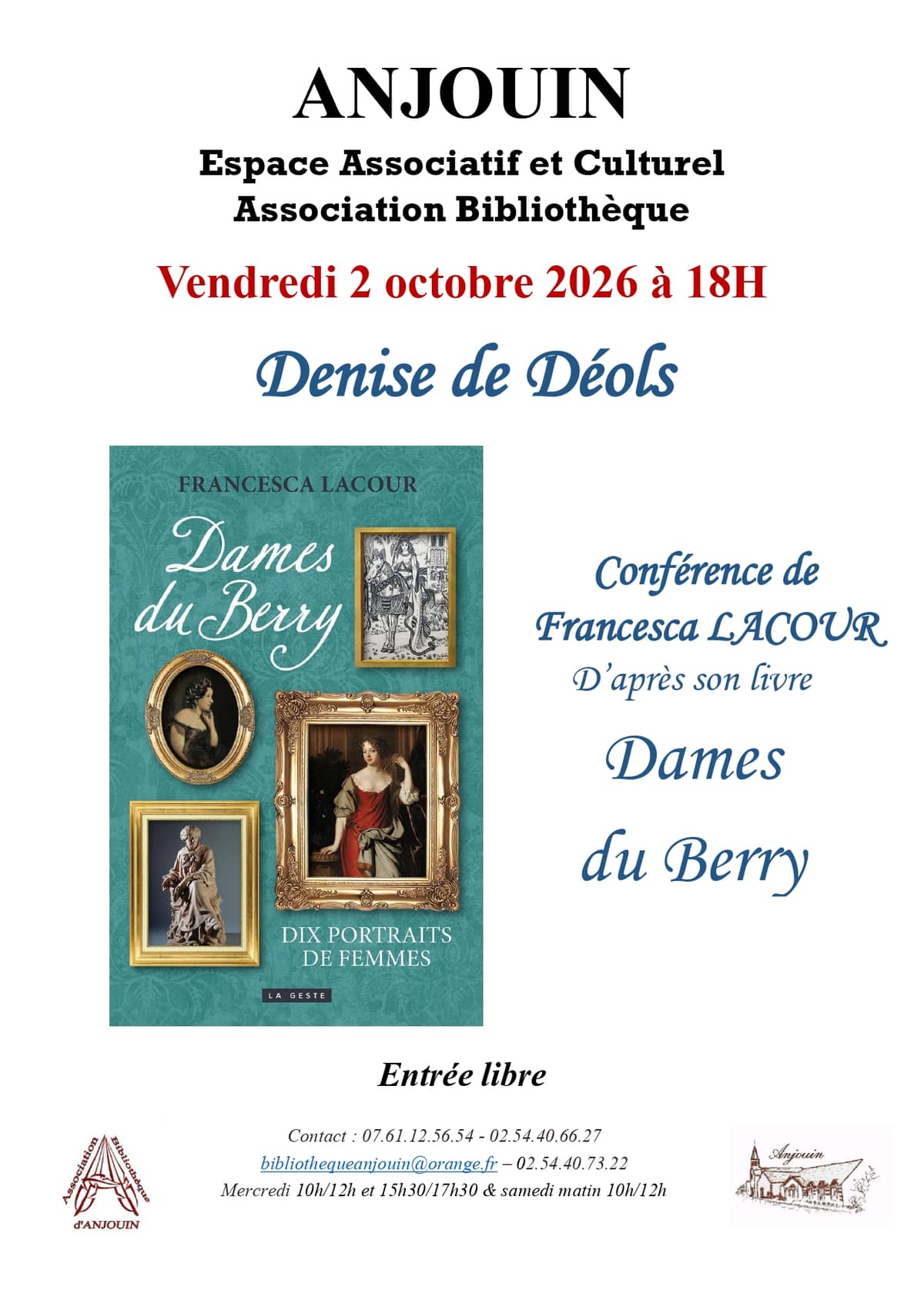 Illustration de l'événement : Conférence Denise de Déols par Francesca Lacour