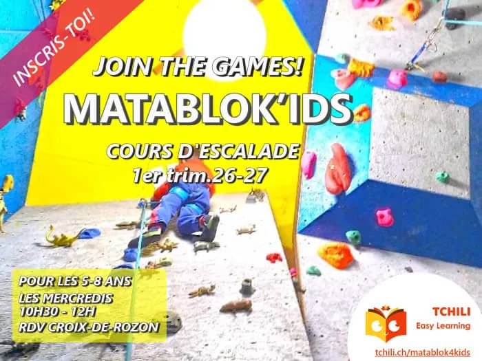 Illustration de l'événement : Cours hebdomadaires d’escalade MataBloK’ids pour enfants de 5 à 8 ans 1er trimestre 2026-27