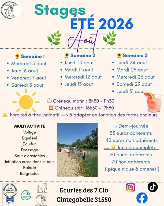Illustration de l'événement : Ecurie des 7 clo : Stages d'été et balades à cheval