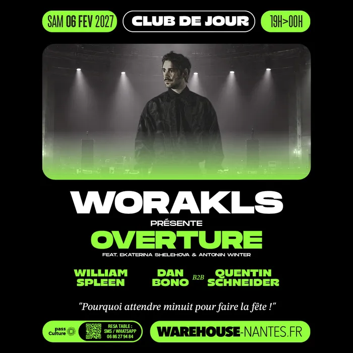 Illustration de l'événement : CLUB DE JOUR w/ WORAKLS présente OVERTURE feat. Ekaterina Shelehova & Antonin Winter