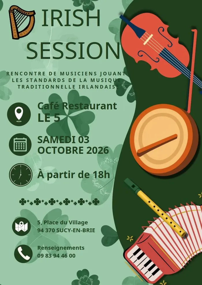 Illustration de l'événement : Irish open session au resto "le 5" à Sucy-en-Brie