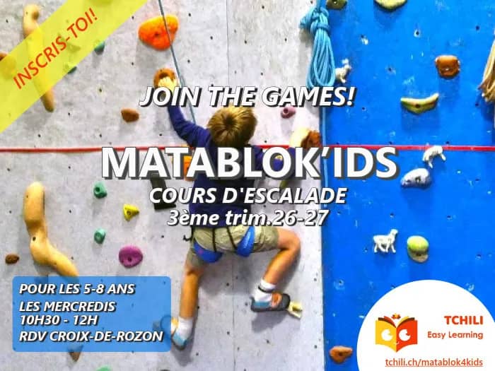 Illustration de l'événement : Cours hebdomadaires d’escalade MataBloK’ids pour enfants de 5 à 8 ans 3ème trimestre 2026-27