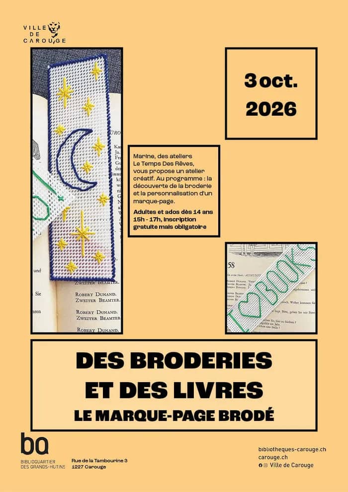 Illustration de l'événement : Des broderies et des livres : le marque-page brodé