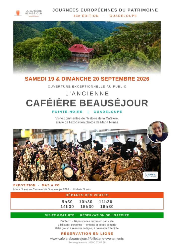 Illustration de l'événement : Visite guidée de l'ancienne Caféière Beauséjour à Pointe-Noire & Exposition photos "Mas à Po" - Carnaval de Guadeloupe 2026 par Maria Nunes