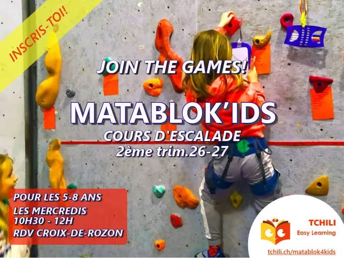 Illustration de l'événement : Cours hebdomadaires d’escalade MataBloK’ids pour enfants de 5 à 8 ans 2ème trimestre 2026-27