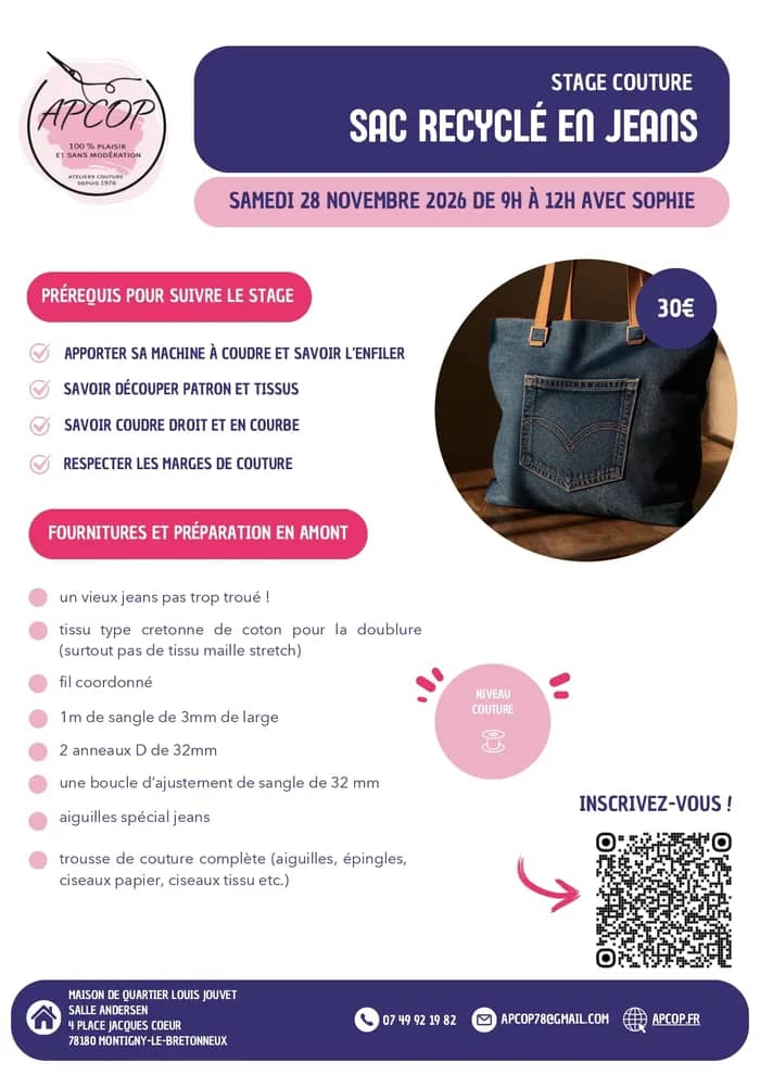 Illustration de l'événement : Stage Couture : Sac recyclé en jeans