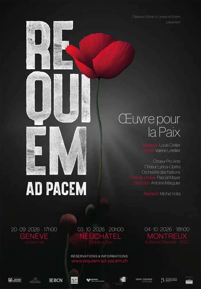 Illustration de l'événement : Requiem ad Pacem; Orchestre des Nations; chœurs Lyrica-Opéra et Pro Arte de Lausanne; Michel Voïta, récitant.
