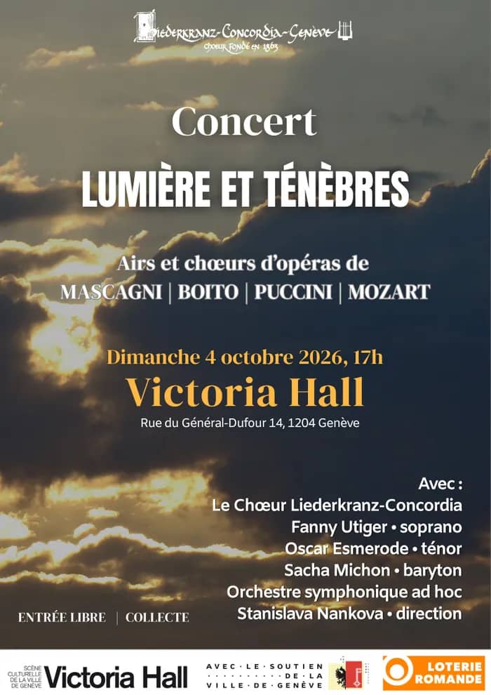 Illustration de l'événement : Chœur Liederkranz-Concordia; orchestre ad hoc; Fanny Utiger, soprano; Oscar Esmerode, ténor; Sacha Michon, baryton; Stanislava Nankova, direction