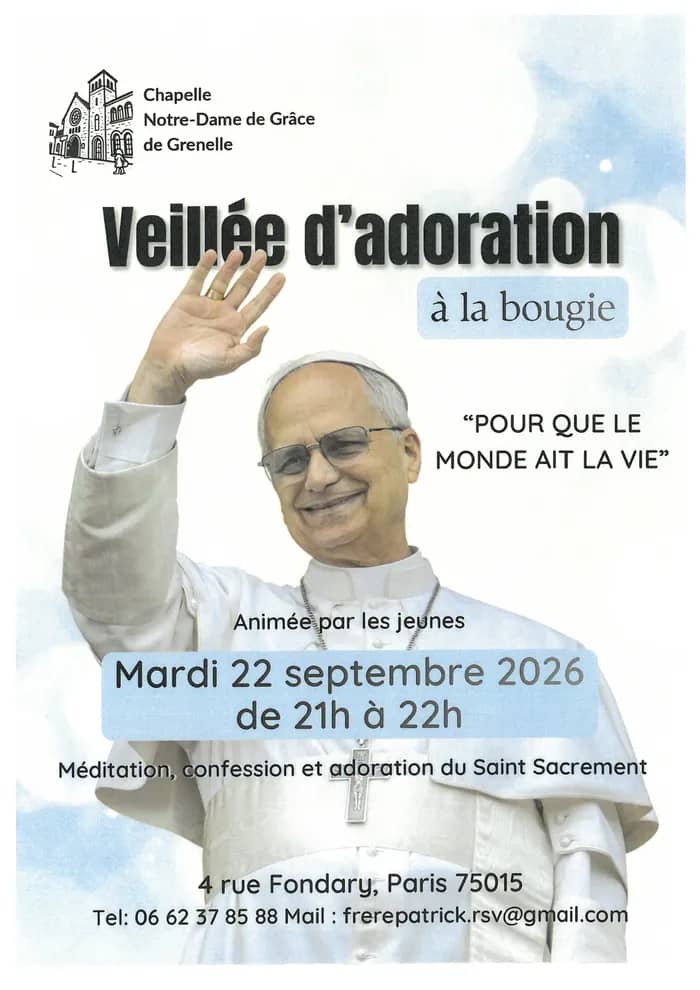 Illustration de l'événement : Veillée d'Adoration à la Bougie à ND de Grâce de Grenelle 75015 le 22/09/2026