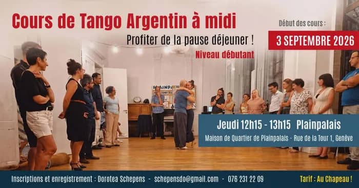 Illustration de l'événement : Reprise des cours de tango à midi le jeudi 3 septembre à Plainpalais - Niveau débutant