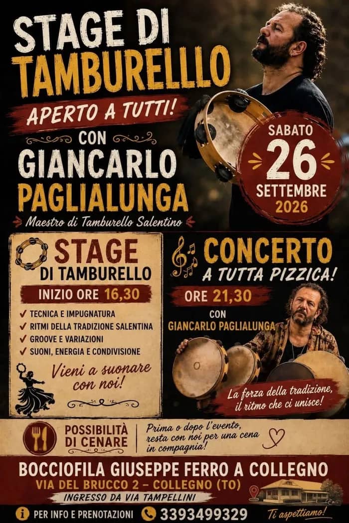 Illustration de l'événement : Stage di Tamburello e concerto con Giancarlo Paglialunga
