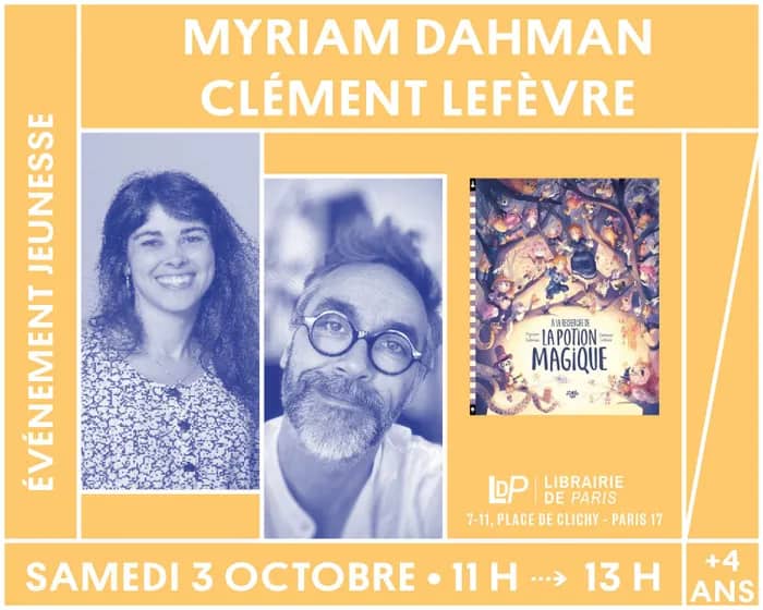 Illustration de l'événement : Jeunesse : Myriam Dahman et Clément Lefèvre dédicacent leur cherche et trouve « À la recherche de la potion magique »