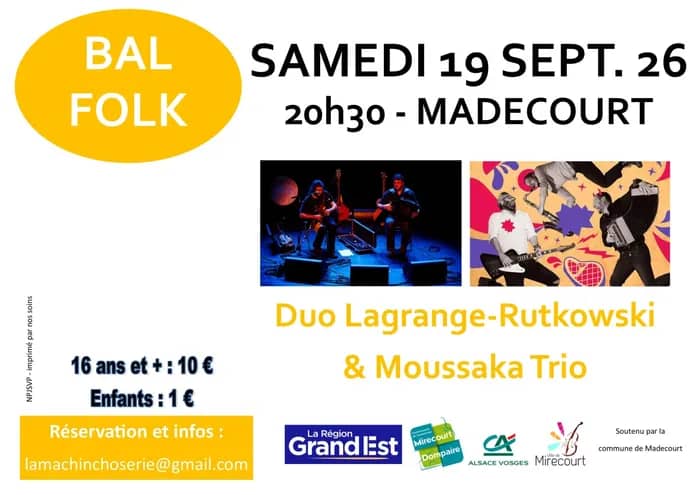 Illustration de l'événement : Bal Moussaka Trio et duo Lagrange-Rutkowski