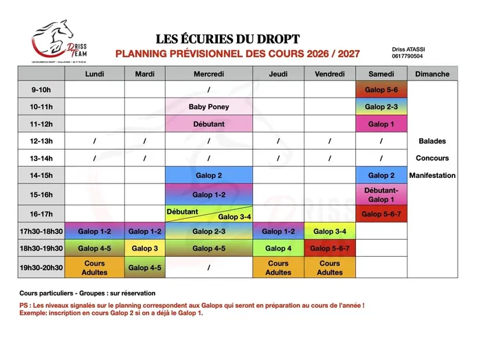 Illustration de l'événement : Planning des cours aux écuries du Dropt