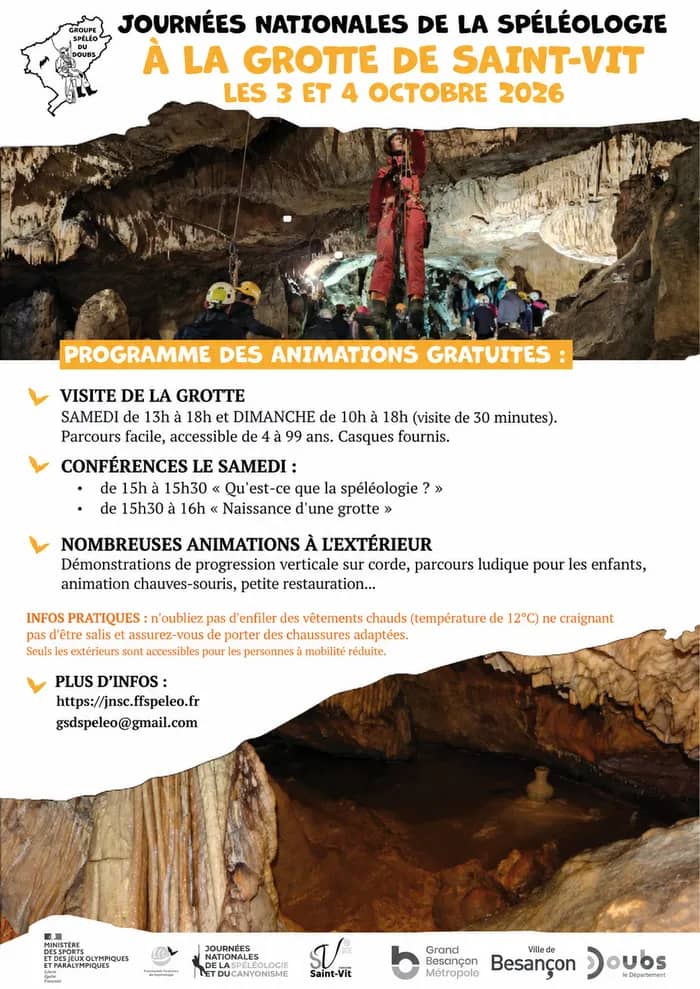 Illustration de l'événement : Journées Nationales de la Spéléologie et du canyonisme à la grotte urbaine de St Vit (Doubs)