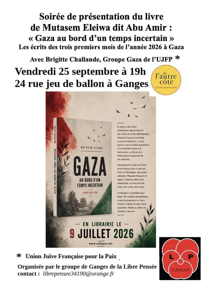 Illustration de l'événement : Présentation du livre "GAZA, AU BORD D'UN TEMPS INCERTAIN" de Mutasem ELEIWA, dit ABU AMIR