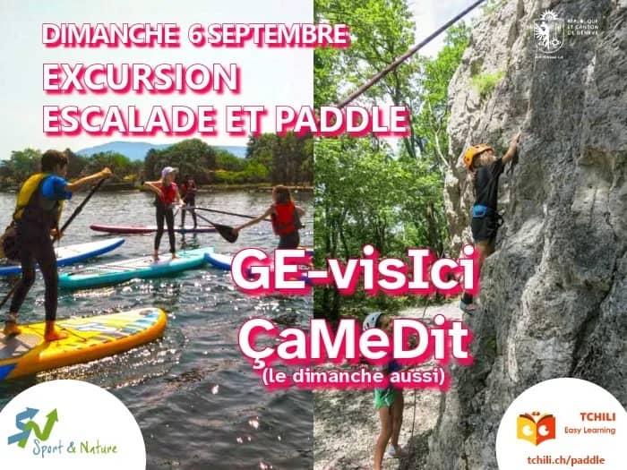 Illustration de l'événement : GE-visIci ÇaMeDit: Journée Excursion Escalade & Découverte Stand Up Paddle pour enfants et ados