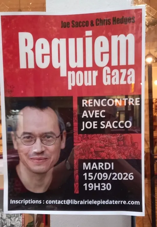 Illustration de l'événement : Rencontre avec JOE SACCO autour de sa dernière bande dessinée “REQUIEM POUR GAZA“ co-écrite avec CHRIS HEDGES