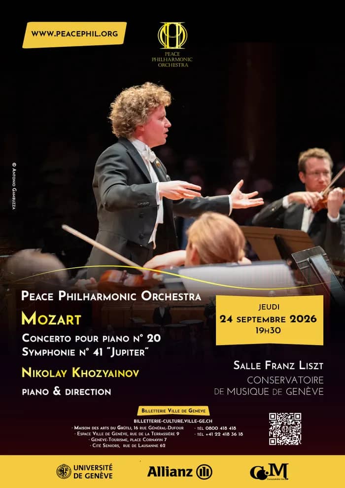 Illustration de l'événement : Peace Philharmonic & Nikolay Khozyainov interprètent Mozart : Concerto pour piano n° 20 et Symphonie n° 41 « Jupiter »