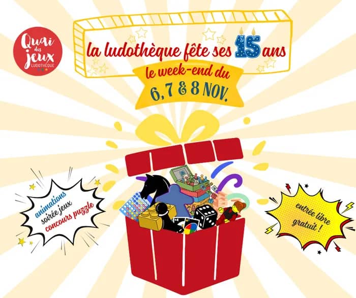 Illustration de l'événement : La ludothèque fête ses 15 ans et vous prépare un week-end en folie !