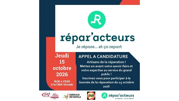 Illustration de l'événement : Appel à candidature pour la journée de la réparation du 15 octobre 2026 à la CMA GIRONDE