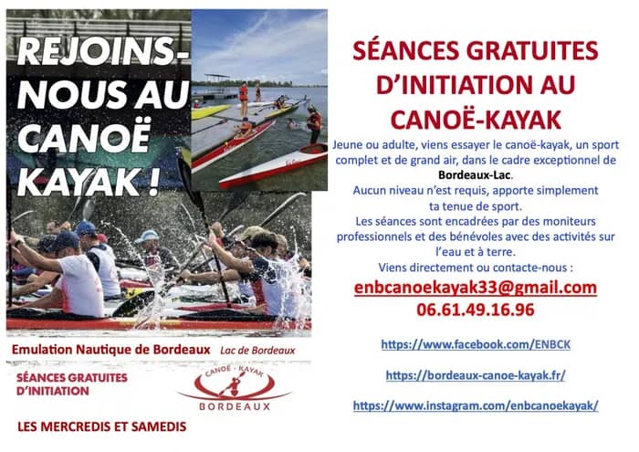 Illustration de l'événement : Venez essayer gratuitement le canoë-kayak au club de Bordeaux-Lac