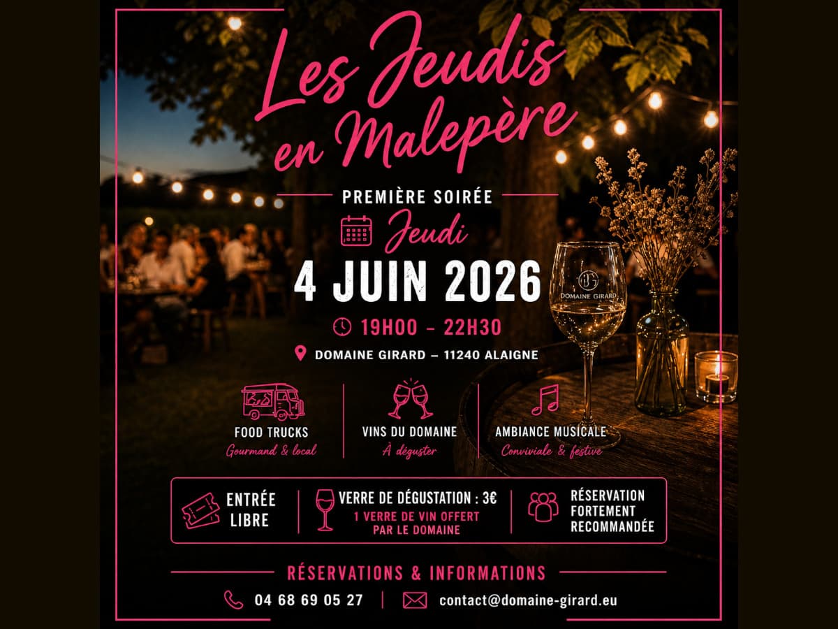 Illustration de l'événement : LES JEUDIS EN MALEPÈRE 2026 - DOMAINE GIRARD