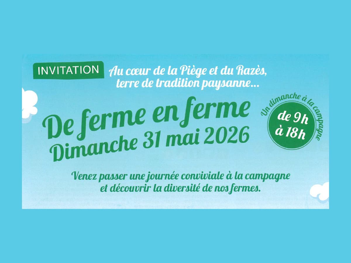 Illustration de l'événement : DE FERME EN FERME PIÈGE, LAURAGAIS, RAZÈS 2026 - LE CAMMAS FERME-HOSTEL