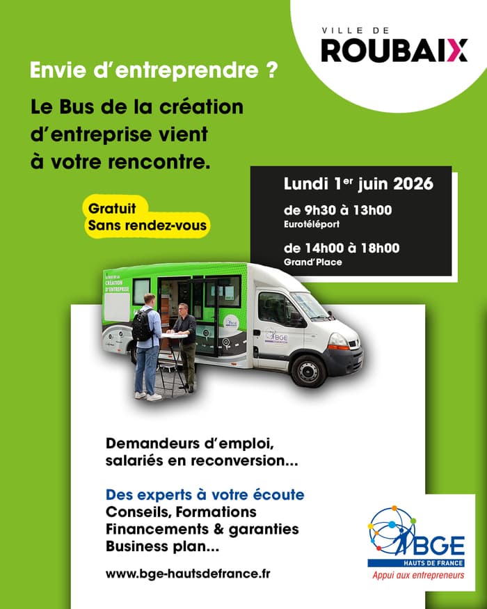 Illustration de l'événement : Créer son entreprise : le bus BGE s’arrête à Roubaix