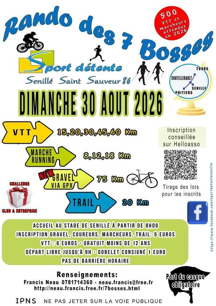 Illustration de l'événement : Randonnée des 7 Bosses VTT, Marche, Running, Trail et Gravel à Senillé
