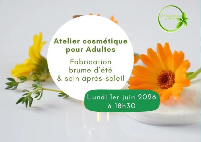 Illustration de l'événement : Atelier cosmétique pour adultes: Fabriquez votre Soin après-soleil & votre Brume rafraîchissante