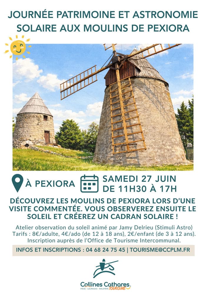 Illustration de l'événement : Journée Patrimoine et Astronomie solaire aux moulins de Pexiora