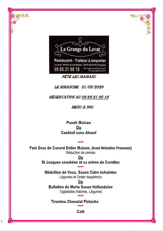 Illustration de l'événement : Menu de fête des mères à la Grange du Levat