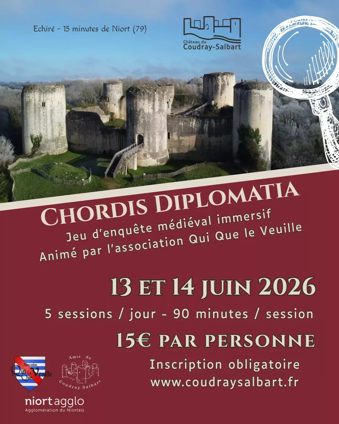 Illustration de l'événement : Jeu d’enquête médiéval immersif au Château du Coudray Salbart à Échiré
