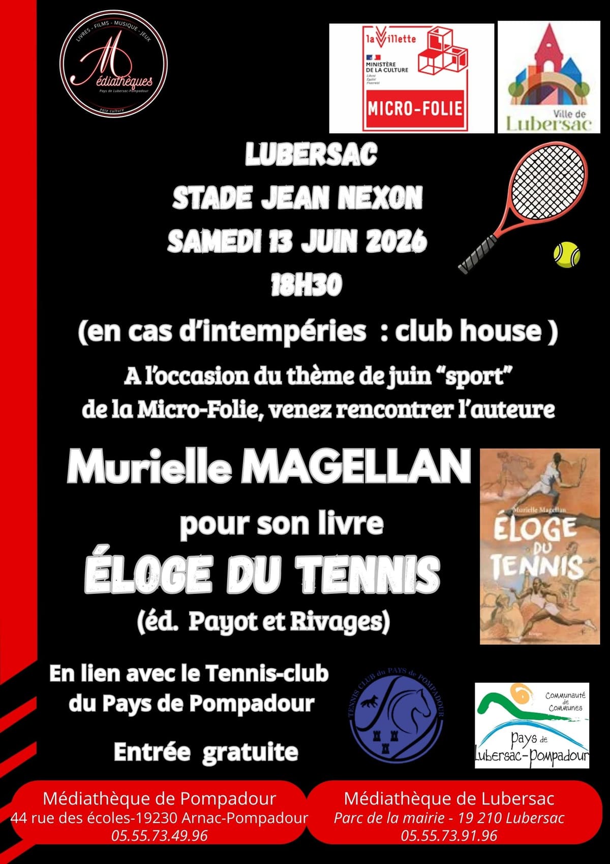 Illustration de l'événement : Rencontre avec Murielle MAGELLAN "Éloge du Tennis"