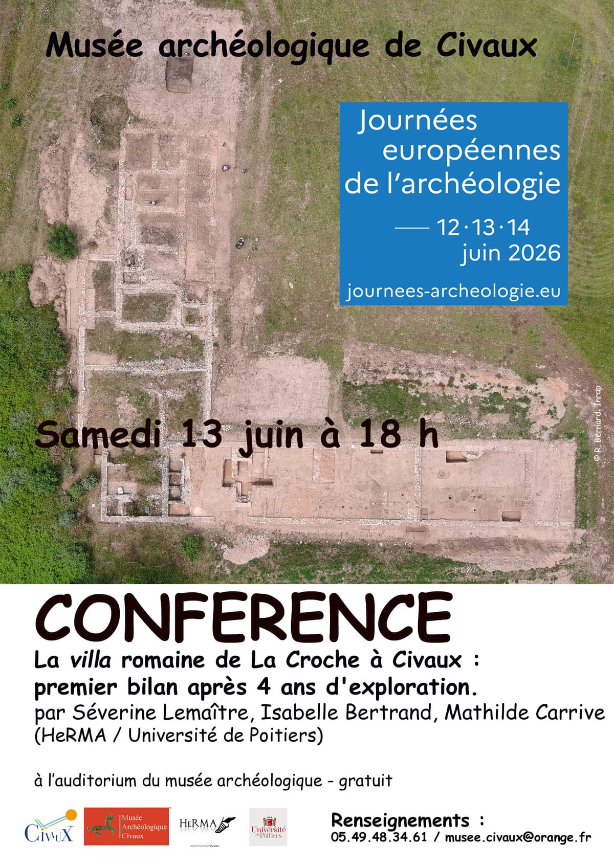Illustration de l'événement : Journées européennes de l'archéologie "Conférence : la villa romaine de La Croche à Civaux : premiers bilans après 4 ans d'exploitation"